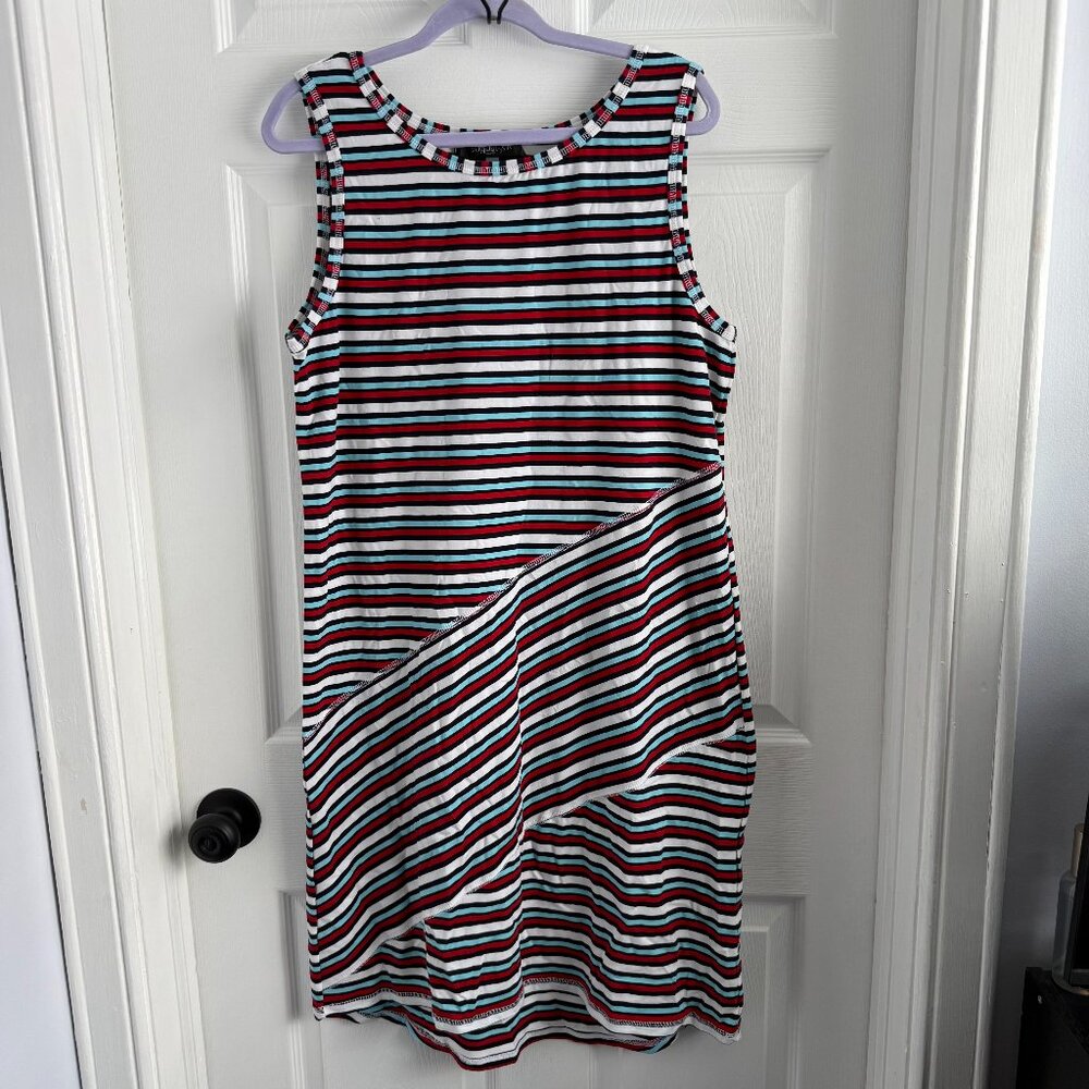 August Silk Red White Blue Mid length Tank Dress Sz XL